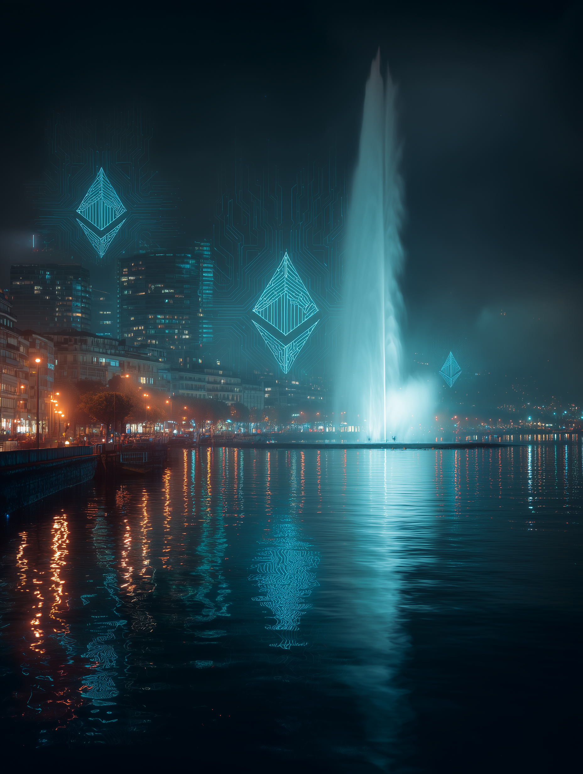 Image futuriste de la rade de Genève